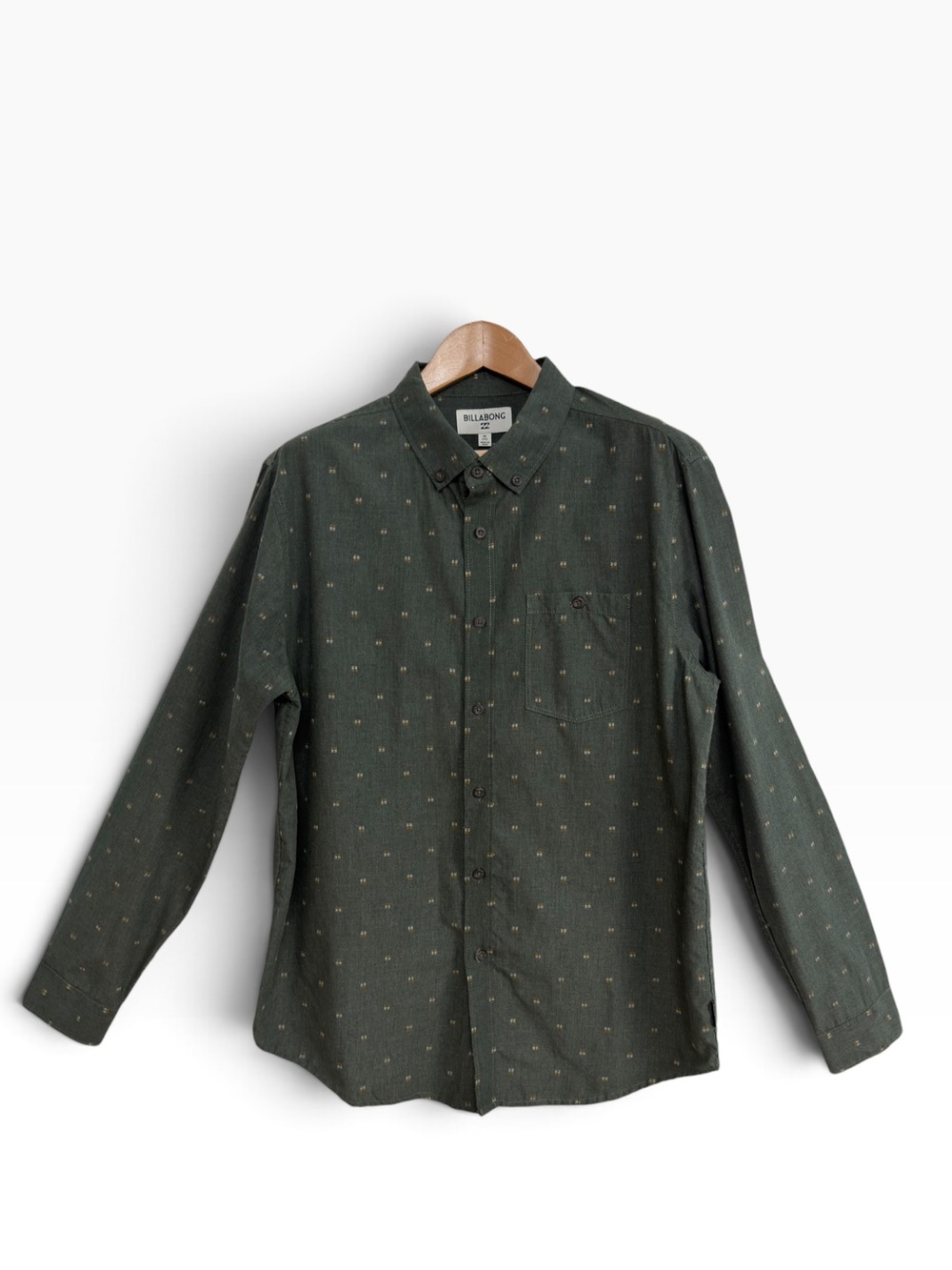 Billabong All Day Jacquard Long Sleeve Button Up Shirt Green Geometric Men’s M